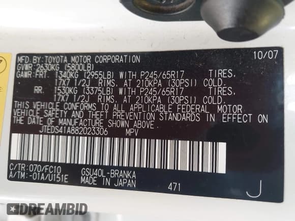 ✅ 2008 Toyota Highlander • VIN: JTEDS41A882023306 • Lot: 43607006. Listed on IAAI with 170,182 mi. Free auction sales archive from the USA and detailed vehicle history report at DreamBid. Image 9.