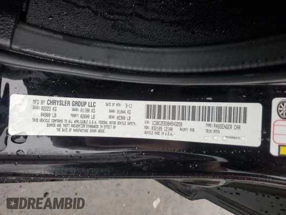 ✅ 2011 Chrysler 200 Touring • VIN: 1C3BC2EB3BN543259 • Lot: 56844365. Listed on Copart with 72,482 mi. Free auction sales archive from the USA and detailed vehicle history report at DreamBid. Image 12.