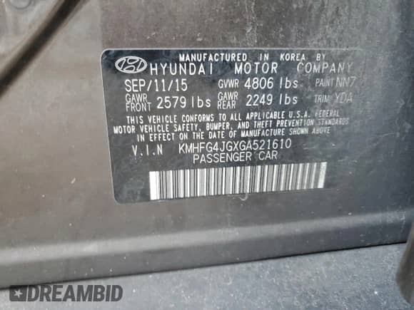 2016 Hyundai Azera с VIN KMHFG4JGXGA521610, выставлен на аукционе Copart как лот 46459445 с пробегом 114 445 миль миль и Списание • Salvage title. История ставок и продаж доступна на DreamBid. Изображение 14.