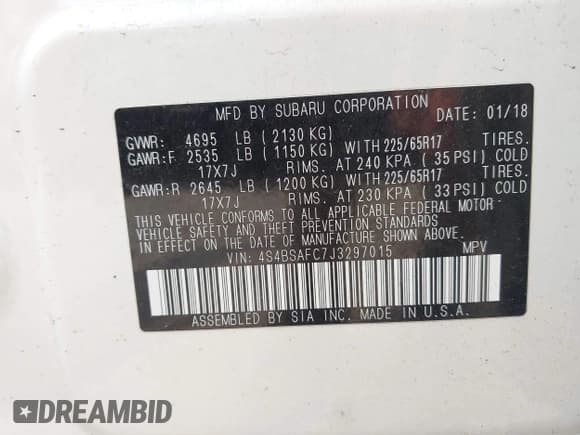 ✅ 2018 Subaru Outback Premium • VIN: 4S4BSAFC7J3297015 • Lot: 42427912. Listed on IAAI with 89,779 mi. Free auction sales archive from the USA and detailed vehicle history report at DreamBid. Image 9.