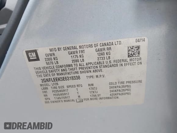 ✅ 2014 Chevrolet Equinox LS • VIN: 2GNFLEEK5E6318338 • Lot: 43572507. Listed on IAAI with 138,255 mi. Free auction sales archive from the USA and detailed vehicle history report at DreamBid. Image 9.