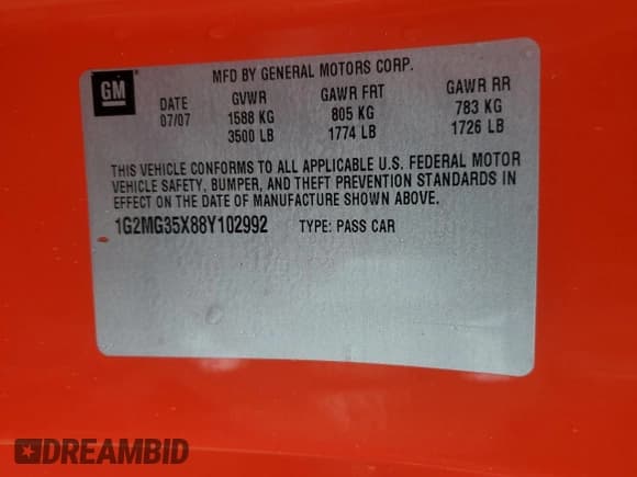 ✅ 2008 Pontiac Solstice GXP • VIN: 1G2MG35X88Y102992 • Лот: 75087284. Опубликован ранее на Copart с пробегом Не указан. Бесплатный доступ к архиву аукционных продаж из США и подробный отчёт об истории автомобиля на DreamBid. Изображение 13.