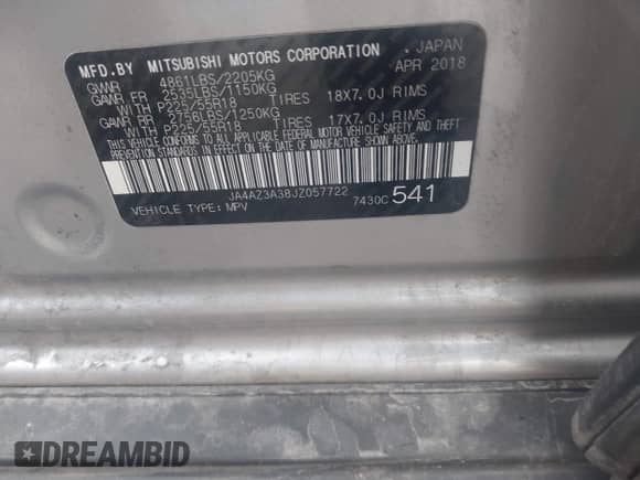 2018 Mitsubishi Outlander ES z VIN JA4AZ3A38JZ057722, wystawiony jako IAAI lot #43123067 z przebiegiem 82 060 mil mil oraz . Historia ofert i sprzedaży dostępna na DreamBid. Obrazek 9.