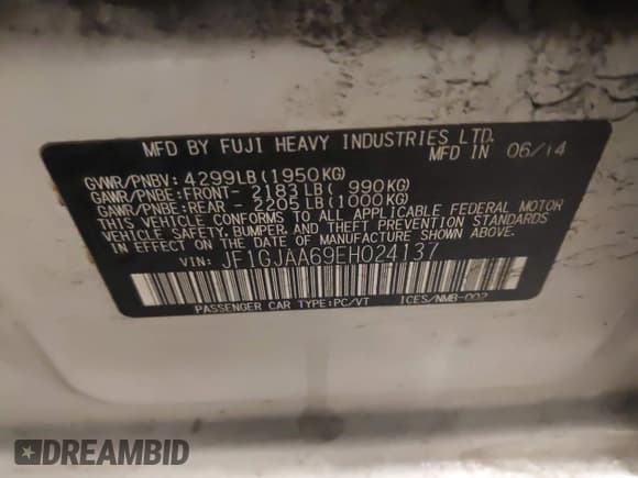 ✅ 2014 Subaru Impreza • VIN: JF1GJAA69EH024137 • Lot: 43840962. Wystawiony na IAAI z przebiegiem 167 236 mil. Bezpłatny archiwum sprzedaży aukcyjnych z USA i szczegółowy raport historii pojazdu na DreamBid. Zdjęcie 9.