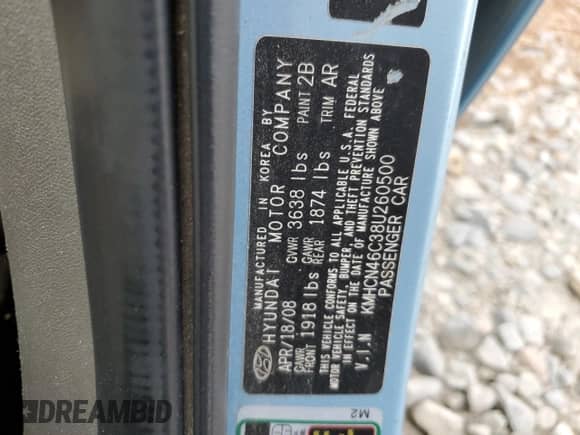 2008 Hyundai Accent GLS с VIN KMHCN46C38U260500, выставлен на аукционе Copart как лот 81526264 с пробегом 85 097 миль миль и Чистый • Clean title. История ставок и продаж доступна на DreamBid. Изображение 12.