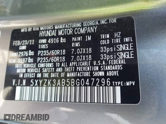 2011 Hyundai Santa Fe Limited с VIN 5XYZK3AB5BG047296, выставлен на аукционе IAAI как лот 43446410 с пробегом 139 347 миль миль и . История ставок и продаж доступна на DreamBid. Изображение 9.