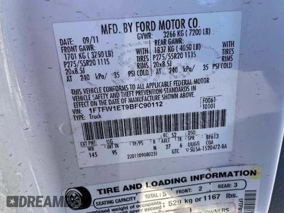 ✅ 2011 Ford F-150 Lariat • VIN: 1FTFW1ET9BFC90112 • Lot: 96235295. Listed on Copart with 158,606 mi. Free auction sales archive from the USA and detailed vehicle history report at DreamBid. Image 10.