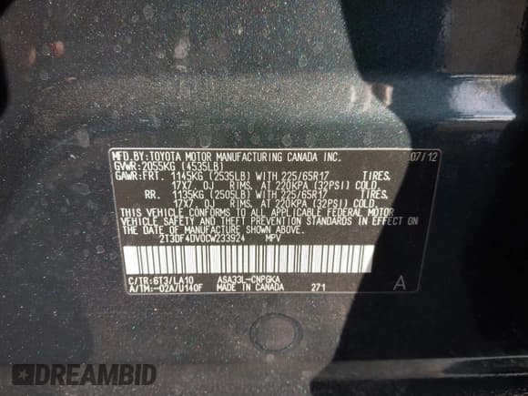 ✅ 2012 Toyota RAV4 Limited • VIN: 2T3DF4DV0CW233924 • Lot: 43661759. Listed on IAAI with Not provided. Free auction sales archive from the USA and detailed vehicle history report at DreamBid. Image 9.