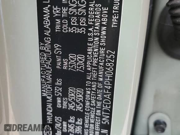 2023 Hyundai Santa Cruz Limited с VIN 5NTJEDAF4PH068252, выставлен на аукционе Copart как лот 41609415 с пробегом 19 721 миль миль и Списание • Salvage title. История ставок и продаж доступна на DreamBid. Изображение 13.