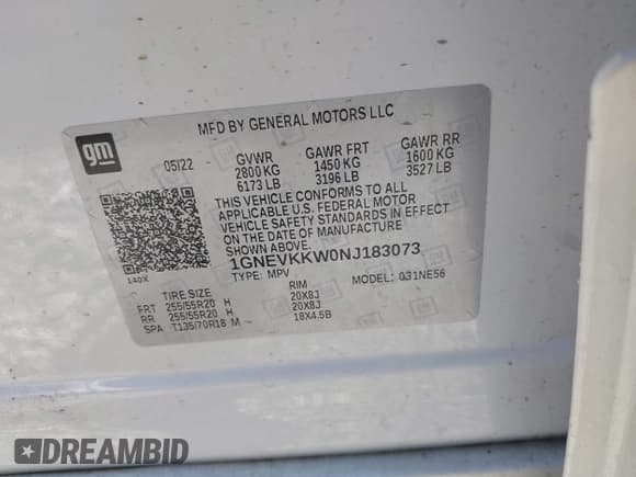 ✅ 2022 Chevrolet Traverse Premier • VIN: 1GNEVKKW0NJ183073 • Lot: 43154347. Listed on IAAI with 103,199 mi. Free auction sales archive from the USA and detailed vehicle history report at DreamBid. Image 9.