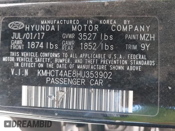 ✅ 2017 Hyundai Accent SE • VIN: KMHCT4AE8HU353902 • Lot: 42913752. Wystawiony na IAAI z przebiegiem 60 941 mil. Bezpłatny archiwum sprzedaży aukcyjnych z USA i szczegółowy raport historii pojazdu na DreamBid. Zdjęcie 9.