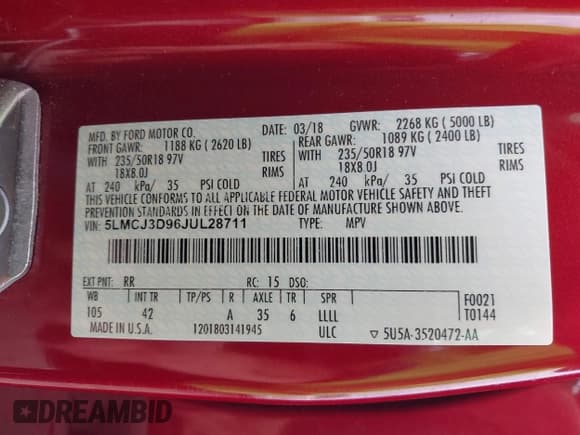 ✅ 2018 Lincoln MKC Reserve • VIN: 5LMCJ3D96JUL28711 • Lot: 42731006. Wystawiony na IAAI z przebiegiem 111 757 mil. Bezpłatny archiwum sprzedaży aukcyjnych z USA i szczegółowy raport historii pojazdu na DreamBid. Zdjęcie 9.