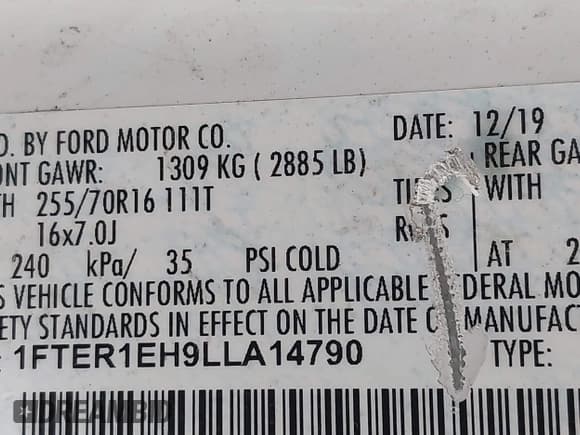 ✅ 2020 Ford Ranger XL • VIN: 1FTER1EH9LLA14790 • Lot: 43199684. Listed on IAAI with 152,634 mi. Free auction sales archive from the USA and detailed vehicle history report at DreamBid. Image 9.