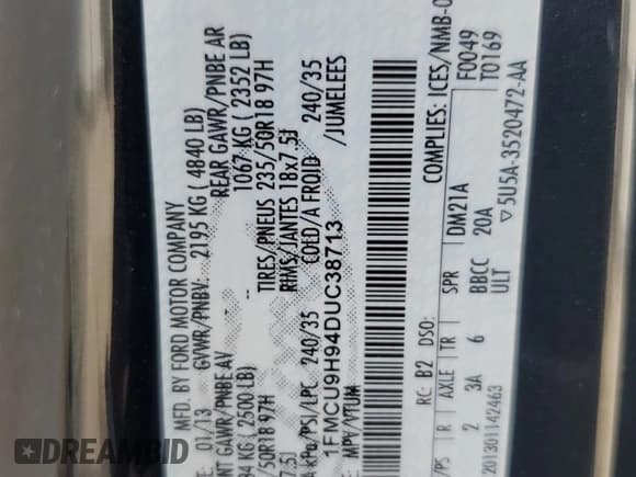 ✅ 2013 Ford Escape SEL • VIN: 1FMCU9H94DUC38713 • Lot: 82230985. Wystawiony na Copart z przebiegiem 88 925 mil. Bezpłatny archiwum sprzedaży aukcyjnych z USA i szczegółowy raport historii pojazdu na DreamBid. Zdjęcie 14.