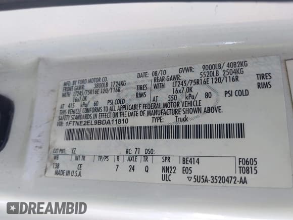 ✅ 2011 Ford Econoline Cargo Commercial • VIN: 1FTNE2EL9BDA11810 • Lot: 43243617. Listed on IAAI with 201,360 mi. Free auction sales archive from the USA and detailed vehicle history report at DreamBid. Image 9.