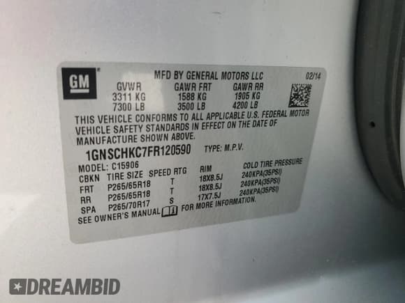 ✅ 2015 Chevrolet Suburban LS • VIN: 1GNSCHKC7FR120590 • Lot: 60042815. Listed on Copart with 183,407 mi. Free auction sales archive from the USA and detailed vehicle history report at DreamBid. Image 13.