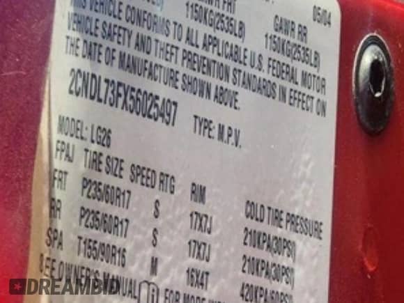 2005 Chevrolet Equinox LT с VIN 2CNDL73FX56025497, выставлен на аукционе Copart как лот 72241684 с пробегом 161 950 миль миль и На запчасти • Non repairable. История ставок и продаж доступна на DreamBid. Изображение 13.