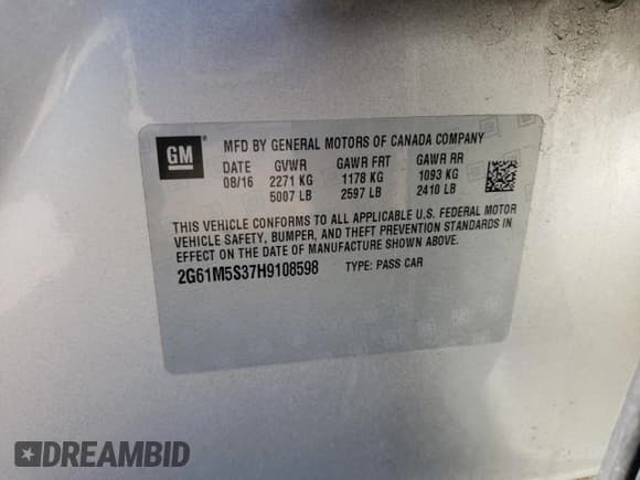 ✅ 2017 Cadillac XTS Luxury • VIN: 2G61M5S37H9108598 • Lot: 90059515. Listed on Copart with 59,610 mi. Free auction sales archive from the USA and detailed vehicle history report at DreamBid. Image 12.