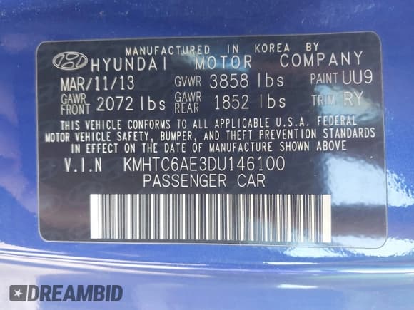 ✅ 2013 Hyundai Veloster Turbo • VIN: KMHTC6AE3DU146100 • Lot: 43121020. Listed on IAAI with 195,274 mi. Free auction sales archive from the USA and detailed vehicle history report at DreamBid. Image 9.