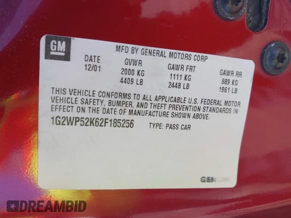 ✅ 2002 Pontiac Grand Prix GT • VIN: 1G2WP52K62F185256 • Лот: 42286618. Опубликован ранее на IAAI с пробегом 327 610 миль. Бесплатный доступ к архиву аукционных продаж из США и подробный отчёт об истории автомобиля на DreamBid. Изображение 9.