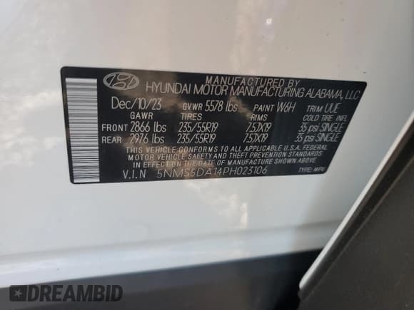 ✅ 2023 Hyundai Santa Fe Limited • VIN: 5NMS5DA14PH023106 • Lot: 49198534. Wystawiony na Copart z przebiegiem 620 mil. Bezpłatny archiwum sprzedaży aukcyjnych z USA i szczegółowy raport historii pojazdu na DreamBid. Zdjęcie 13.