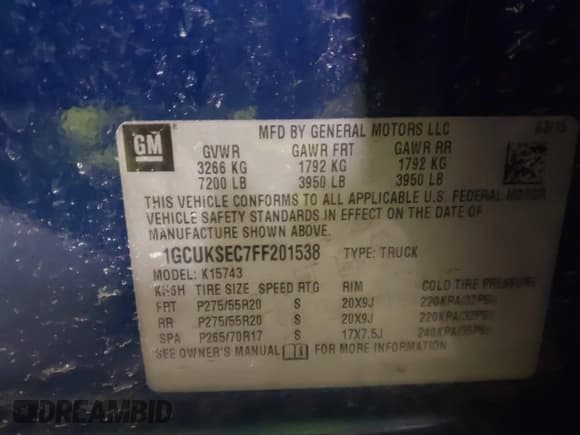 ✅ 2015 Chevrolet Silverado 1500 LTZ • VIN: 1GCUKSEC7FF201538 • Лот: 41258330. Опубликован ранее на IAAI с пробегом 194 053 миль. Бесплатный доступ к архиву аукционных продаж из США и подробный отчёт об истории автомобиля на DreamBid. Изображение 9.