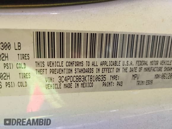 ✅ 2019 Dodge Journey SE • VIN: 3C4PDCBB3KT810635 • Lot: 43340214. Wystawiony na IAAI z przebiegiem 166 104 mil. Bezpłatny archiwum sprzedaży aukcyjnych z USA i szczegółowy raport historii pojazdu na DreamBid. Zdjęcie 9.