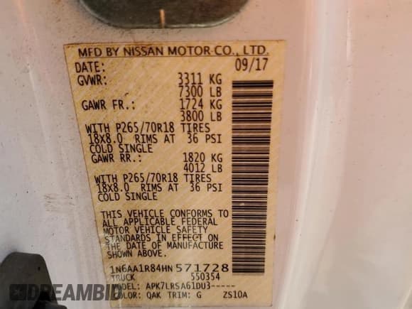 ✅ 2017 Nissan Titan SV • VIN: 1N6AA1R84HN571728 • Lot: 67486465. Wystawiony na Copart z przebiegiem 205 126 mil. Bezpłatny archiwum sprzedaży aukcyjnych z USA i szczegółowy raport historii pojazdu na DreamBid. Zdjęcie 12.