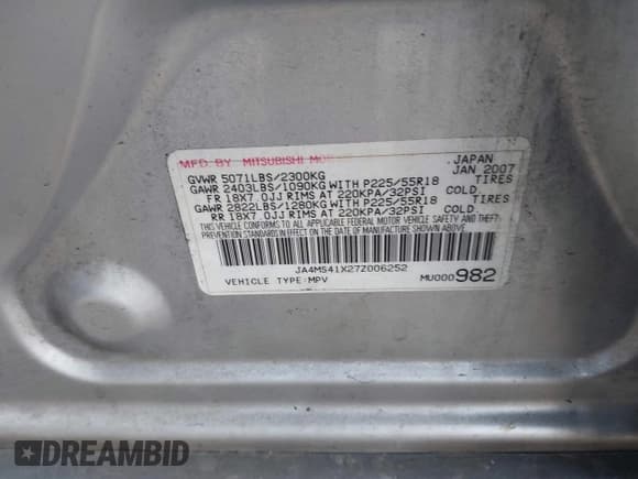 ✅ 2007 Mitsubishi Outlander XLS • VIN: JA4MS41X27Z006252 • Lot: 42443704. Listed on IAAI with Not provided. Free auction sales archive from the USA and detailed vehicle history report at DreamBid. Image 9.