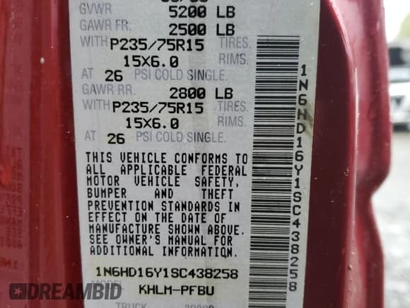 ✅ 1995 Nissan Frontier SE • VIN: 1N6HD16Y1SC438258 • Lot: 69443615. Listed on Copart with 190,140 mi. Free auction sales archive from the USA and detailed vehicle history report at DreamBid. Image 12.