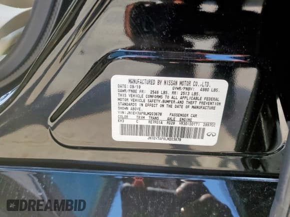 ✅ 2020 Infiniti Q50 Luxe • VIN: JN1EV7AP6LM203678 • Lot: 56122165. Listed on Copart with 50,879 mi. Free auction sales archive from the USA and detailed vehicle history report at DreamBid. Image 12.