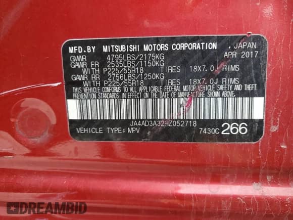 2017 Mitsubishi Outlander SE with VIN JA4AD3A32HZ052718, listed as a Copart auction lot 82469595 with 101,975 mi miles and Salvage title. Bid and sale history available at DreamBid. Image 13.