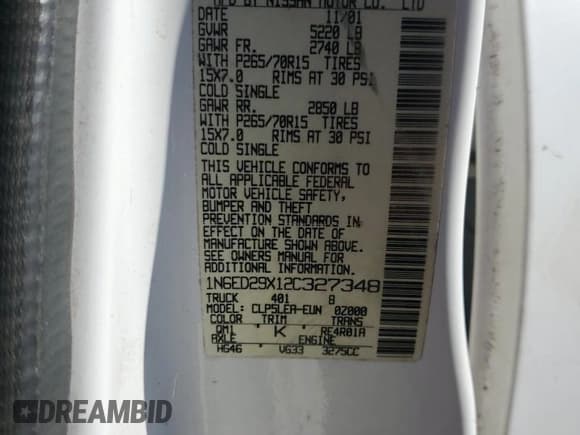 ✅ 2002 Nissan Frontier XE • VIN: 1N6ED29X12C327348 • Lot: 69881135. Listed on Copart with 257,546 mi. Free auction sales archive from the USA and detailed vehicle history report at DreamBid. Image 12.