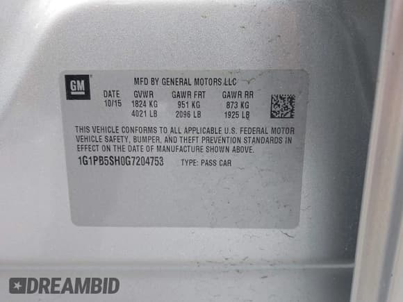 ✅ 2016 Chevrolet Cruze LS • VIN: 1G1PB5SH0G7204753 • Lot: 42186300. Listed on IAAI with 132,006 mi. Free auction sales archive from the USA and detailed vehicle history report at DreamBid. Image 9.