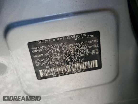 2017 Subaru Forester Limited with VIN JF2SJALC7HH442418, listed as a Copart auction lot 82584035 with 57,114 mi miles and Salvage title. Bid and sale history available at DreamBid. Image 13.