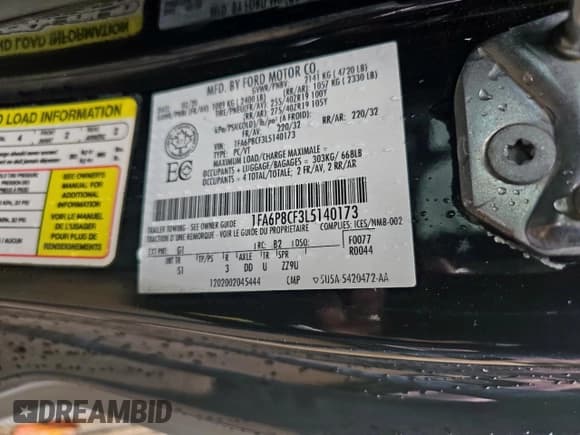 ✅ 2020 Ford Mustang GT Premium • VIN: 1FA6P8CF3L5140173 • Lot: 94086065. Wystawiony na Copart z przebiegiem 35 156 mil. Bezpłatny archiwum sprzedaży aukcyjnych z USA i szczegółowy raport historii pojazdu na DreamBid. Zdjęcie 10.