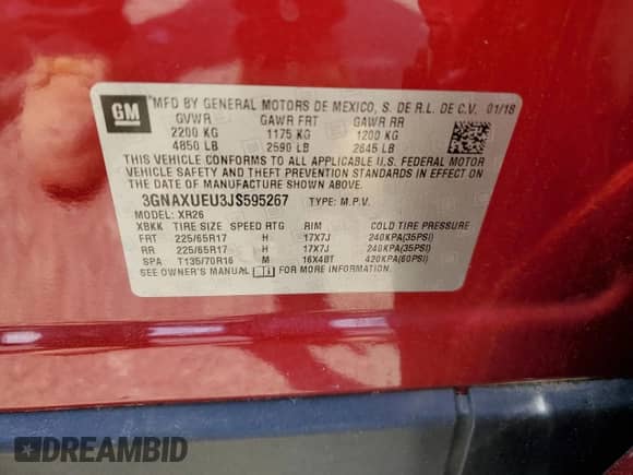 2018 Chevrolet Equinox LT с VIN 3GNAXUEU3JS595267, выставлен на аукционе Copart как лот 61166115 с пробегом 79 269 миль миль и Списание • Salvage title. История ставок и продаж доступна на DreamBid. Изображение 13.