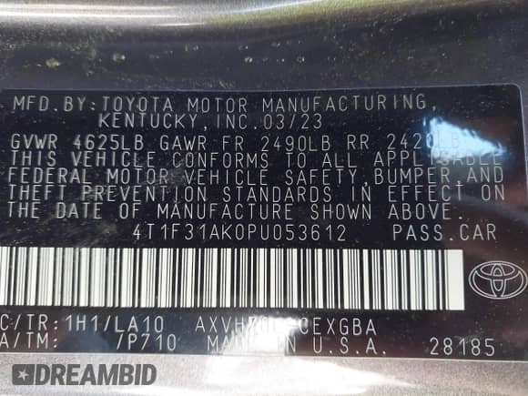 2023 Toyota Camry Hybrid XLE с VIN 4T1F31AK0PU053612, выставлен на аукционе IAAI как лот 43366100 с пробегом 74 858 миль миль и . История ставок и продаж доступна на DreamBid. Изображение 9.