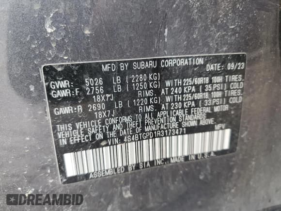 ✅ 2024 Subaru Outback Touring XT • VIN: 4S4BTGPD1R3173471 • Лот: 48757215. Опубликован ранее на Copart с пробегом 37 504 миль. Бесплатный доступ к архиву аукционных продаж из США и подробный отчёт об истории автомобиля на DreamBid. Изображение 15.