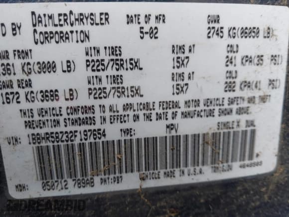 ✅ 2002 Dodge Durango • VIN: 1B8HR58Z32F197654 • Lot: 41898776. Listed on IAAI with 214,263 mi. Free auction sales archive from the USA and detailed vehicle history report at DreamBid. Image 9.