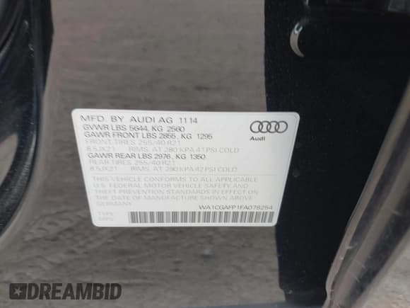 ✅ 2015 Audi SQ5 Premium Plus • VIN: WA1CGAFP1FA078254 • Lot: 42741467. Listed on IAAI with 99,978 mi. Free auction sales archive from the USA and detailed vehicle history report at DreamBid. Image 9.