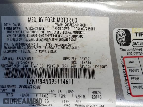 ✅ 2009 Ford Mustang • VIN: 1ZVHT84N095114611 • Lot: 43427616. Listed on IAAI with 81,282 mi. Free auction sales archive from the USA and detailed vehicle history report at DreamBid. Image 9.