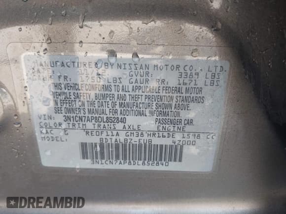 ✅ 2013 Nissan Versa S Plus • VIN: 3N1CN7AP8DL852840 • Lot: 42587405. Wystawiony na IAAI z przebiegiem 190 633 mil. Bezpłatny archiwum sprzedaży aukcyjnych z USA i szczegółowy raport historii pojazdu na DreamBid. Zdjęcie 9.