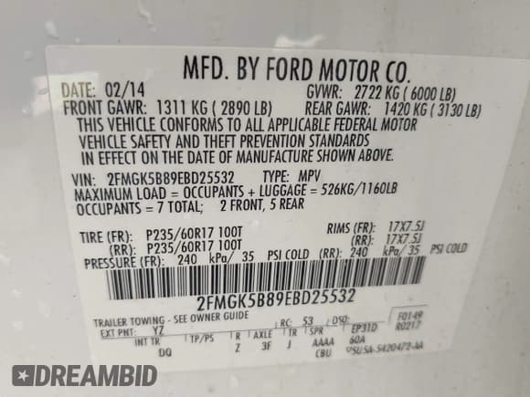 ✅ 2014 Ford Flex SE • VIN: 2FMGK5B89EBD25532 • Лот: 43678999. Опубликован ранее на IAAI с пробегом 161 039 миль. Бесплатный доступ к архиву аукционных продаж из США и подробный отчёт об истории автомобиля на DreamBid. Изображение 9.