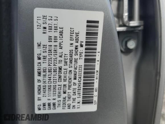 ✅ 2012 Acura RDX Technology • VIN: 5J8TB2H54CA003230 • Lot: 57661965. Wystawiony na Copart z przebiegiem 148 638 mil. Bezpłatny archiwum sprzedaży aukcyjnych z USA i szczegółowy raport historii pojazdu na DreamBid. Zdjęcie 13.