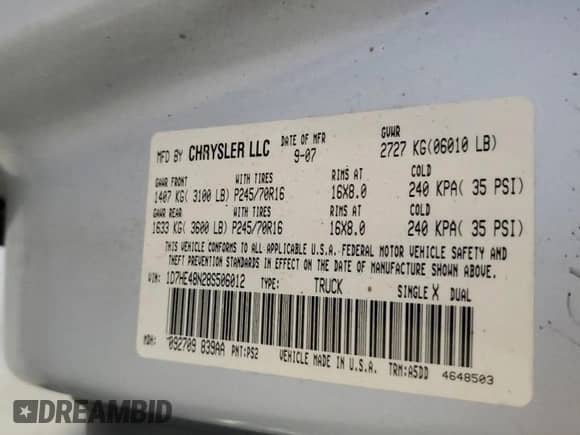 2008 Dodge Dakota SLT с VIN 1D7HE48N28S506012, выставлен на аукционе Copart как лот 63875014 с пробегом 121 562 миль миль и Списание • Salvage title. История ставок и продаж доступна на DreamBid. Изображение 14.