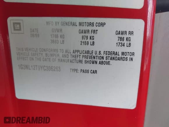 ✅ 2000 Oldsmobile Alero GL1 • VIN: 1G3NL12T9YC306263 • Lot: 42938238. Listed on IAAI with 79,307 mi. Free auction sales archive from the USA and detailed vehicle history report at DreamBid. Image 9.