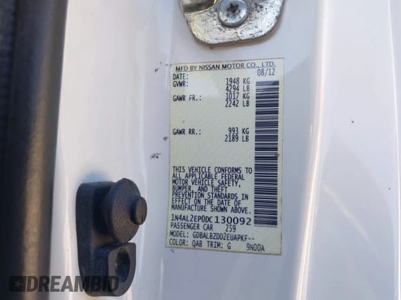 ✅ 2013 Nissan Altima S • VIN: 1N4AL2EP0DC130092 • Lot: 43440026. Wystawiony na IAAI z przebiegiem 104 763 mil. Bezpłatny archiwum sprzedaży aukcyjnych z USA i szczegółowy raport historii pojazdu na DreamBid. Zdjęcie 9.