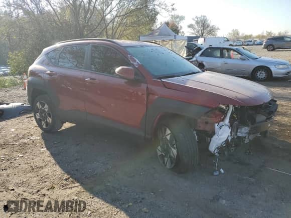 2024 Hyundai Kona SEL with VIN KM8HCCAB3RU087860, listed as a Copart auction lot 77319014 with 7,674 mi miles and Salvage title. Bid and sale history available at DreamBid. Image 4.