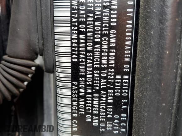 ✅ 2015 Volkswagen Beetle Fleet Edition • VIN: 3VWF17AT2FM647740 • Lot: 67149103. Listed on Copart with 79,154 mi. Free auction sales archive from the USA and detailed vehicle history report at DreamBid. Image 14.